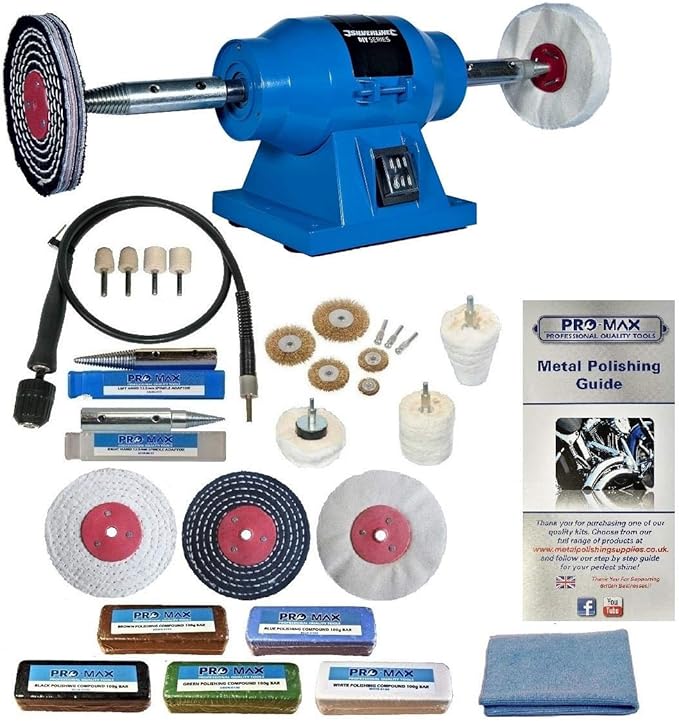 Silverline 6" 150W Bench Grinder Polisher with ProMax 4" Deluxe Metal