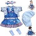 Reborn Baby Doll Clothes for 17-22 Inch Newborn Girl, Outfit Accessories With Denim Skirt 5pcs Set