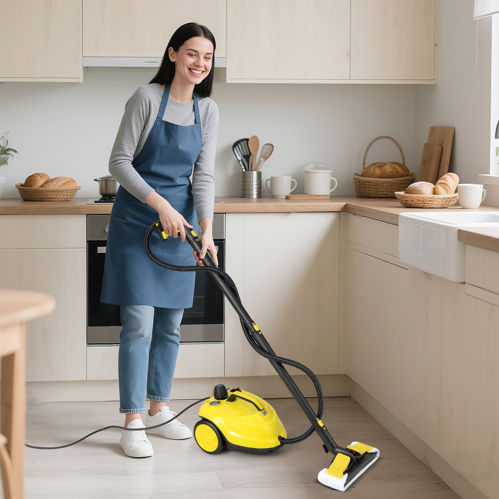RELAX4LIFE Dampfreiniger 2000W, Dampfdruck: 5 bar, Tank: 1,8 L, Temperatur bis zu 160℃, Aufheizzeit: 8 min., Flächenleistung: 108 m², Steam Cleaner inkl. 13 Zubehör für Boden, Teppich, Fenster (Gelb) 9