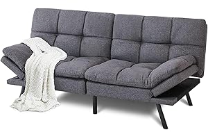 MUUEGM Futon Sofa Bed Couch,Linen Futon Sleeper Sofa with Adjustable Armrest&Backrest,Modern Memory Foam Futon Couch Loveseat,Convertible Futon for Compact Living Spaces,Apartment,Office,Grey