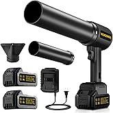 Portable Cordless Leaf Blower with 2 Batteries, Air Blower with Extended Nozzle, 50,000 RPM Lightweight Hand Blowers Ideal Gift for Patio Cleaning, Lawn Care & Car Drying (Black)