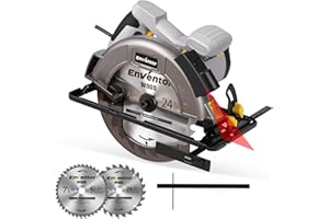 ENVENTOR Circular Saw Corded, 11A Electric Circular Saws 7-1/4-Inch with Laser Guide, 2 Blade Saws (40T/24T), Max Cutting Depth 2-7/16"(90°), 1-8/9"(0°-45°), Single Handed Bevel, 6000RPM