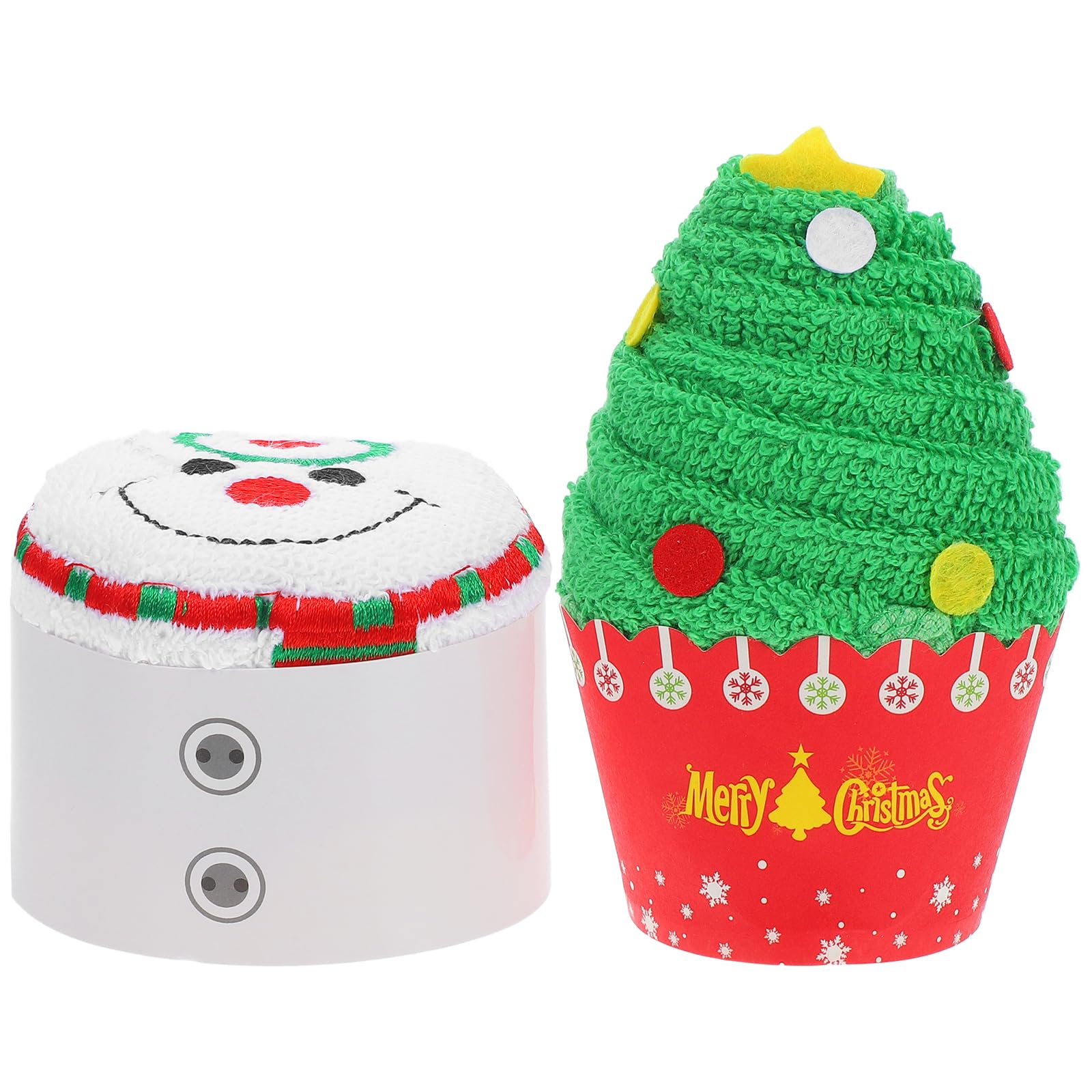 NUOBESTY 2pcs Soft Folded Towels Christmas Elements Cartoon Portable Cotton Washcloth Face Cloth Towels for Kids