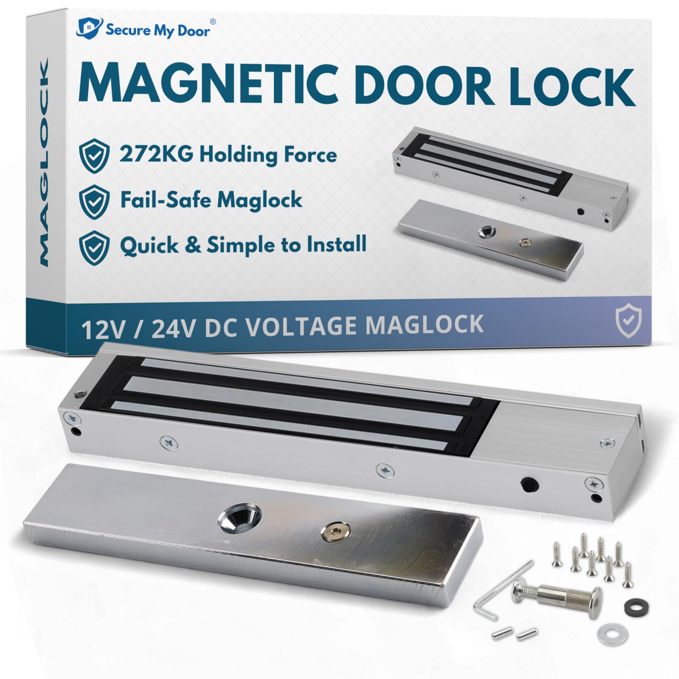 SecureMyDoor Magnetic Door Lock - Fail Safe 272KG Holding Force - Mini Magnet EM Maglock for Out Swinging Doors - Ideal for Commercial, Residential, and Industrial Buildings.