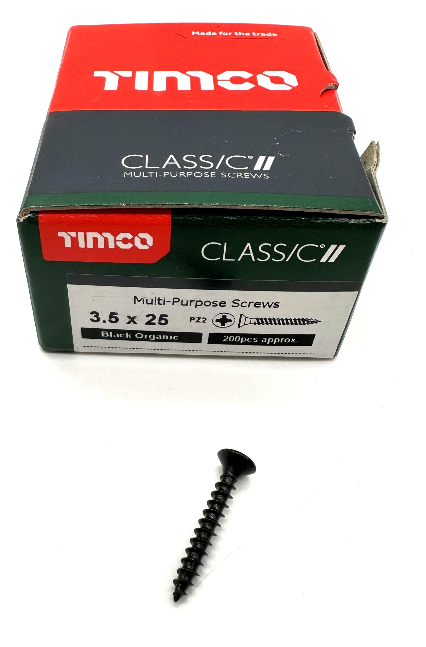 200 Pcs Box of Black Wood Screws Double Countersunk Multi Purpose (3.5mm x 25mm) Organic Woodscrews