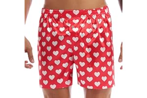 Agoky Men's Silky Satin Boxer Shorts Love You Valentine Special Pajamas Sleepwear Underwear