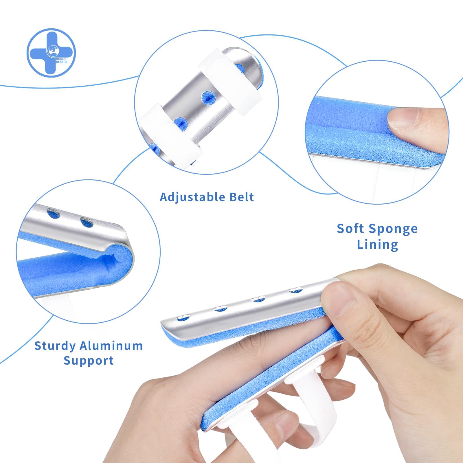 RHINO RESCUE Finger Splint, Set of 3 Sizes Broken Thumb & Finger Brace Support, Metal Stabilizer for Fractures, Strains, Sprains & Arthritis Pain Relief Adults & Children