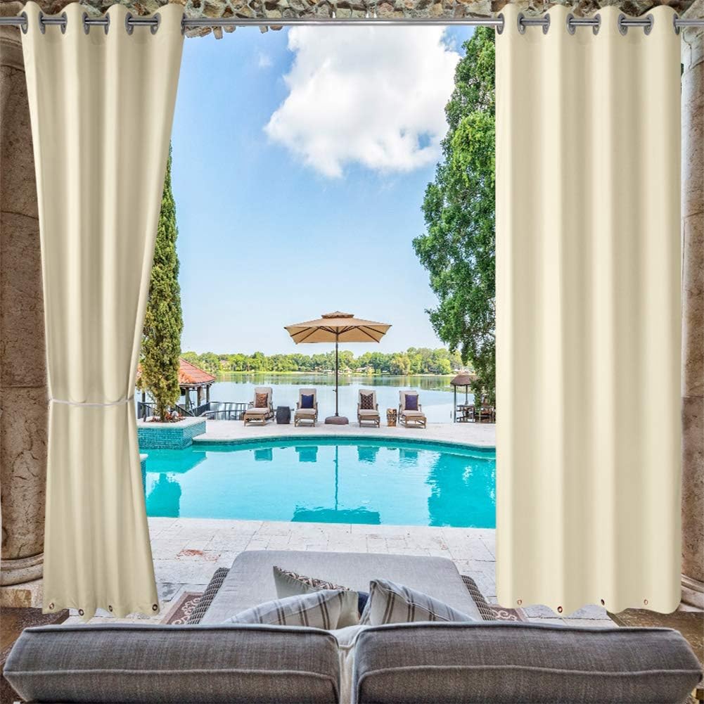 Pro Space Water & Wind Resistant Outdoor Curtain, Weatherproof Outdoor Curtains, Outdoor Patio Curtains Privacy Panel Drapery for Patio Porch Gazebo Cabana, 50" W x 120" L, Beige