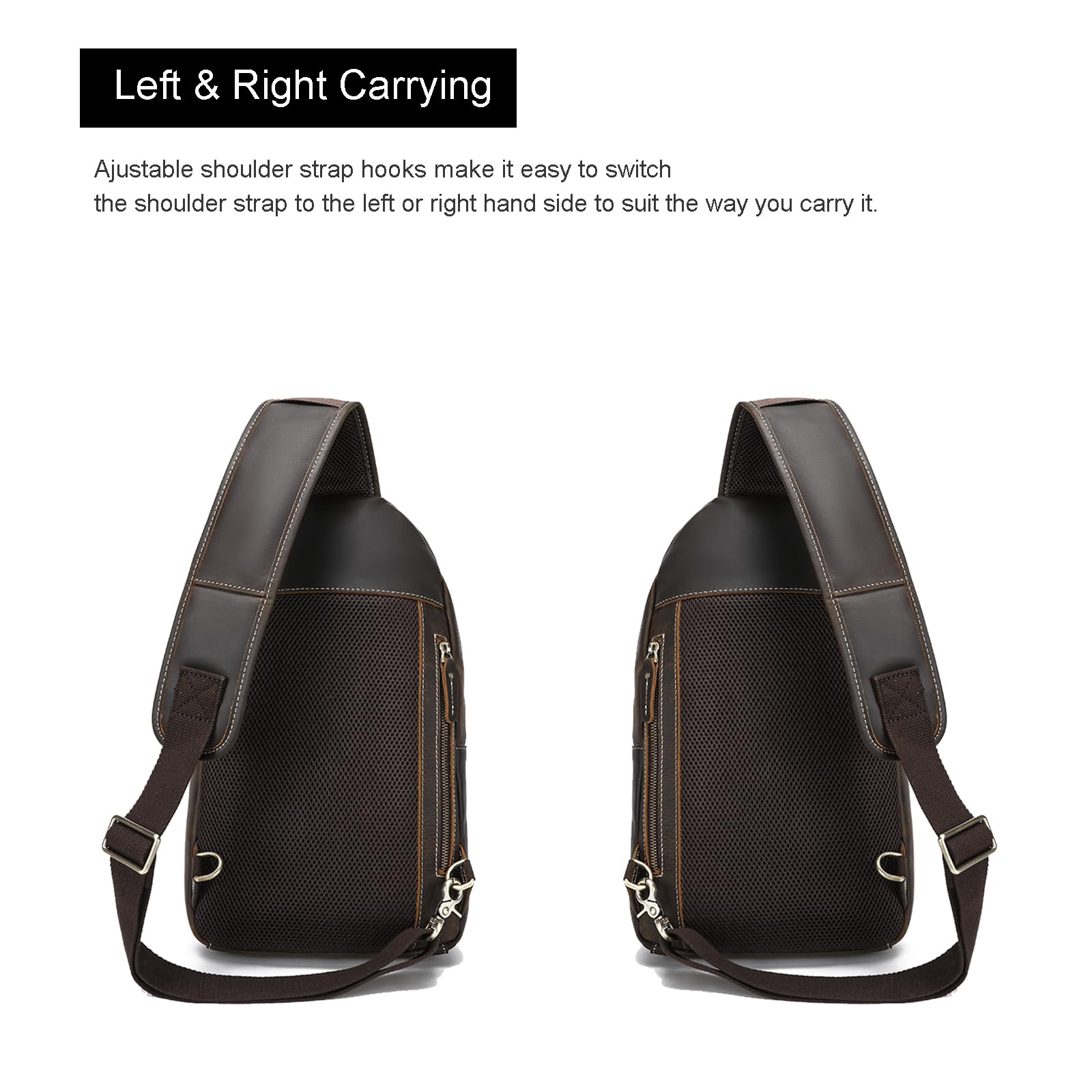 LANNSYNE Full Grain Leather Casual Sling Bag For Men Hiking/Travel/Business Crossbody Chest Bag Fits 12.9