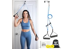 FitBeast Shoulder Pulley for Physical Therapy - Over the Door Pulley for Shoulder Rehab, Shoulder Pulley for Rotator Cuff Recovery and Frozen Shoulder - Durable Nylon Rope and Foam Handles (Blue)