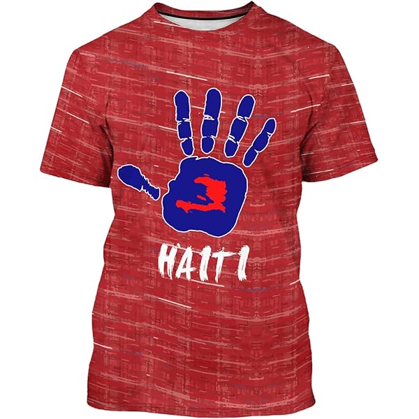 Lurhonp T-shirt à Manches Courtes Imprimé Drapeau Haïtien Haïti - Transparent, M, Clair