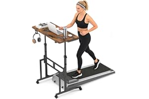 ikkle Small Standing Desk with Wheels, 34 Inch Mobile Stand Up Desk Adjustable Height, Portable Bike Trainer Desk for Walking