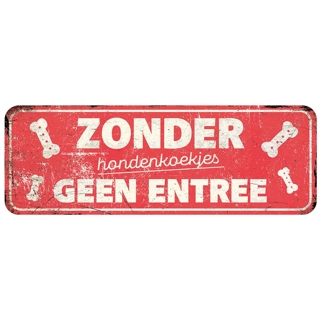 D&D Home, Warning Sign, Warning to the Dog, 40x13x0.2cm, Dutch Version, Red Background, Rust-Resistant Metal Warning Sign with Funny Text