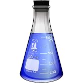 500ml Narrow Mouth Erlenmeyer Flask with Rubber Stopper, 3.3 Borosilicate Glass, Karter Scientific (Single)
