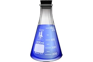 500ml Narrow Mouth Erlenmeyer Flask with Rubber Stopper, 3.3 Borosilicate Glass, Karter Scientific (Single)
