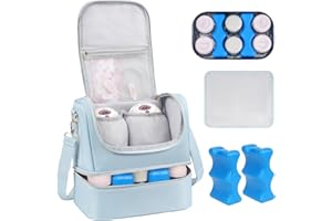 Jaffzora Wearable Breast Pump Bag with Cooler Compartment Fits for Willow/Elvie/Momcozy M5/S12 Pro/Medela, Breast Milk Travel Tote Bag with Ice Pack & Waterproof Mat,Blue
