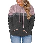 VISLILY Plus-Size-Hoodies for Women Casual Color Block Sweaters Long Sleeve Pullover Sweatshirts Cute Loose Tops with Pocket
