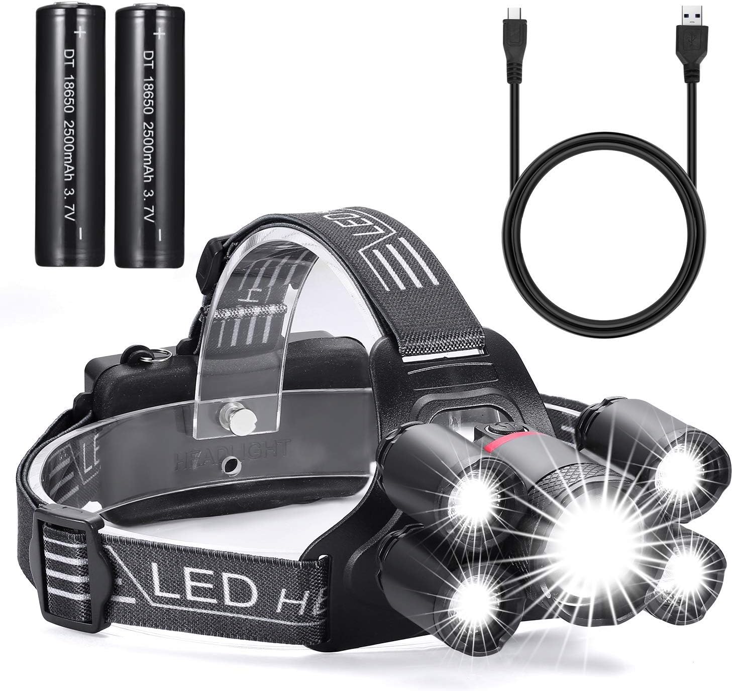 Akale USB Rechargeable Head Torch, Super Bright CREE LED Headlamp, 4