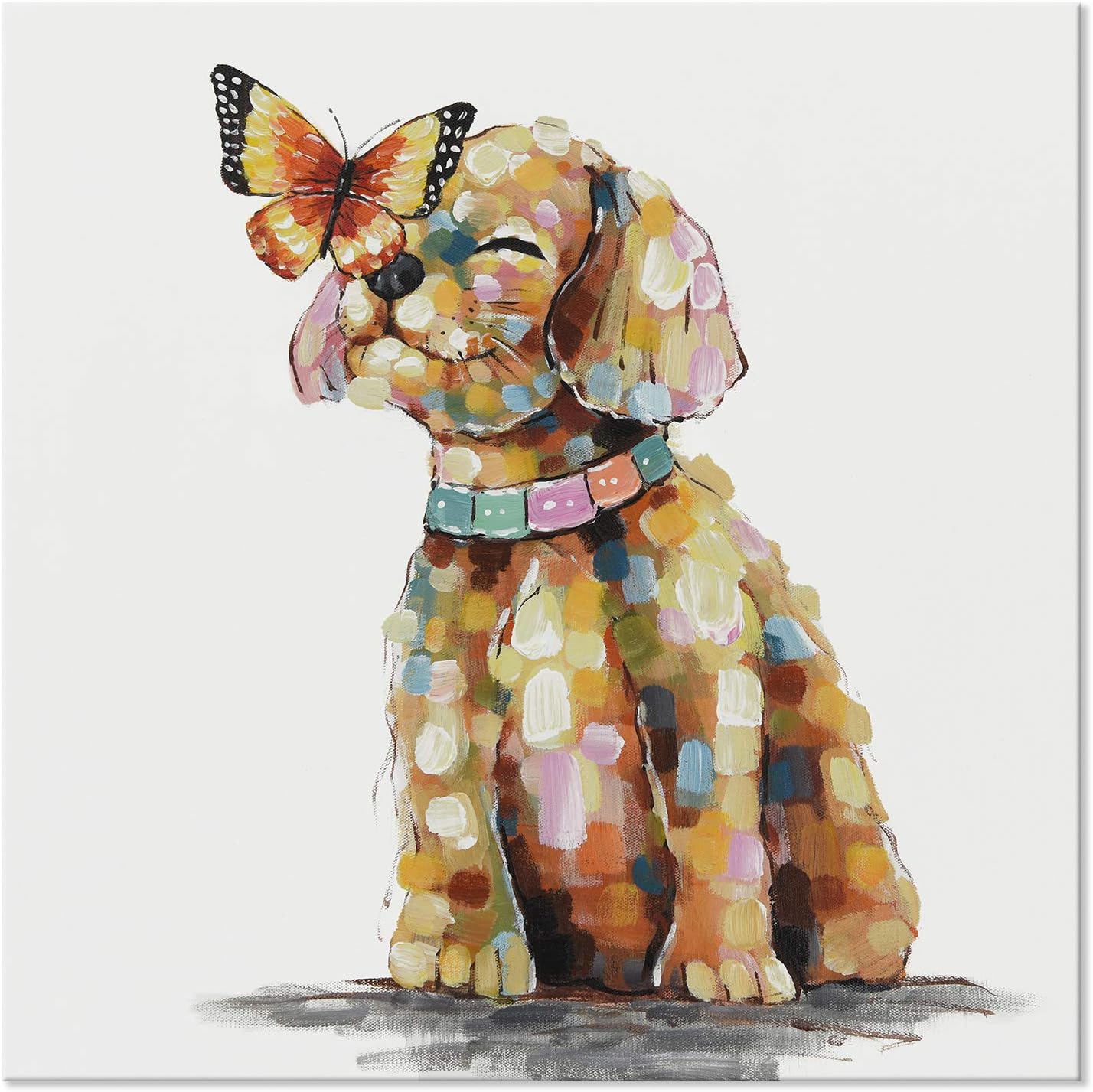 Paintings - SEVEN WALL ARTS Dog Canvas Wall Art Colorful Animal Picture Pet Puppy Butterfly Alighted on Dog Paintings Modern Framed Artwork for Bedroom Nursery Kids Room Office Home Decor 24
