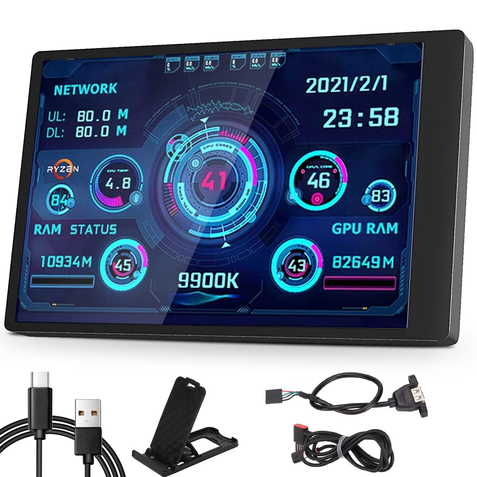 Goshyda Computer Temp Monitor, 3.5in IPS USB Mini Screen PC Sensor Panel Display Temperature Monitor for aida64 PC CPU RAM Data Monitor, Only Support for System