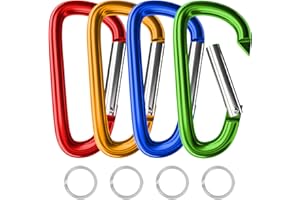 sprookber 4" & 5" Extra Large Aluminum Carabiner D Ring, Black Caribeener Clips, Spring Snap Hook for Keychain Clip, Set of 4