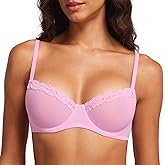 DOBREVA Women's Sheer Mesh Balconette Bra Sexy Unlined Demi Underwire Bras Lace Plus Size