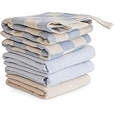 mushie Muslin Organic Cotton Washcloths 5-Pack (Blue Check Combo) | Soft Wipes for Baby Cleanups and Bathing