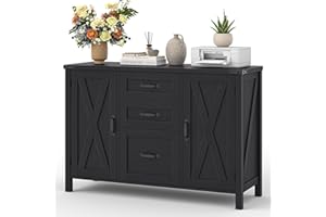 Vabches File Cabinet with 3 Drawers, Farmhouse Lateral File Cabinet Fits Files Letter/A4 Size, Wooden Filing Cabinet with Door and Adjustable Shelves Printer Stand for Home Office, Rustic Black