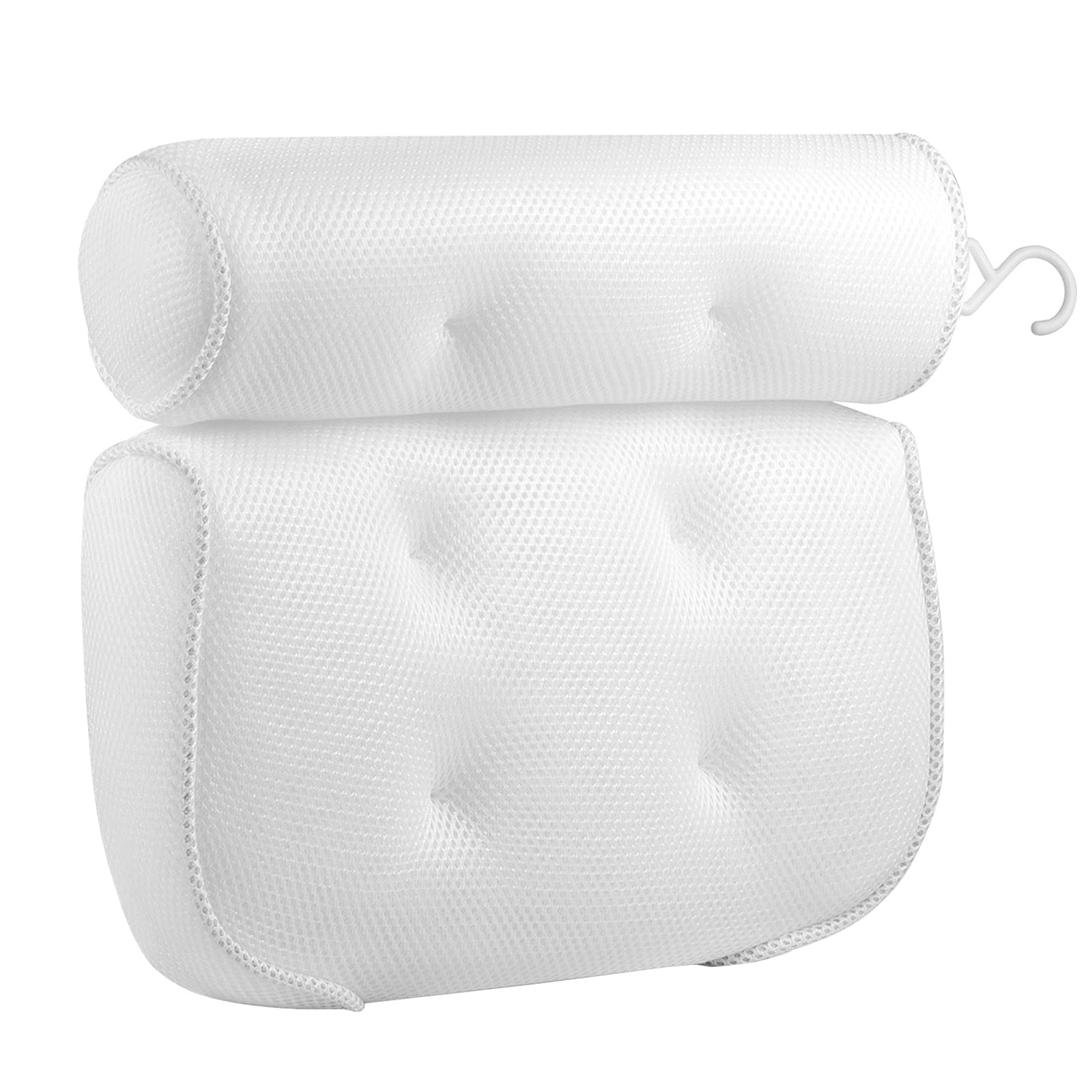 EXTSUD Bathroom Pillow, Non-Slip 6 Large Suction Cups, Waterproof Home Bath Pillow Spa, Bathtub Pillow Featuring Total Support for Head, Neck and Back (40 x 35 x 8cm) 1639229 White M