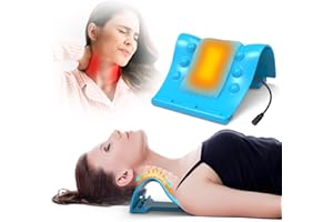TEMASH Cervical Traction Device - Heated Neck Stretcher for Instant Neck Pain Relief, Tension Headache Reduction, and TMJ Pain Relief, with Cervical Spine Pillow to Correct Neck Hump(Blue)