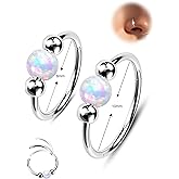 Jewseen 2PCS 316L Surgical Steel Nose Rings Hoop 18g 20g Opal Nose Rings for Women Septum Rings 8mm/10mm Nose Piercing Jewelry Cartilage Earring