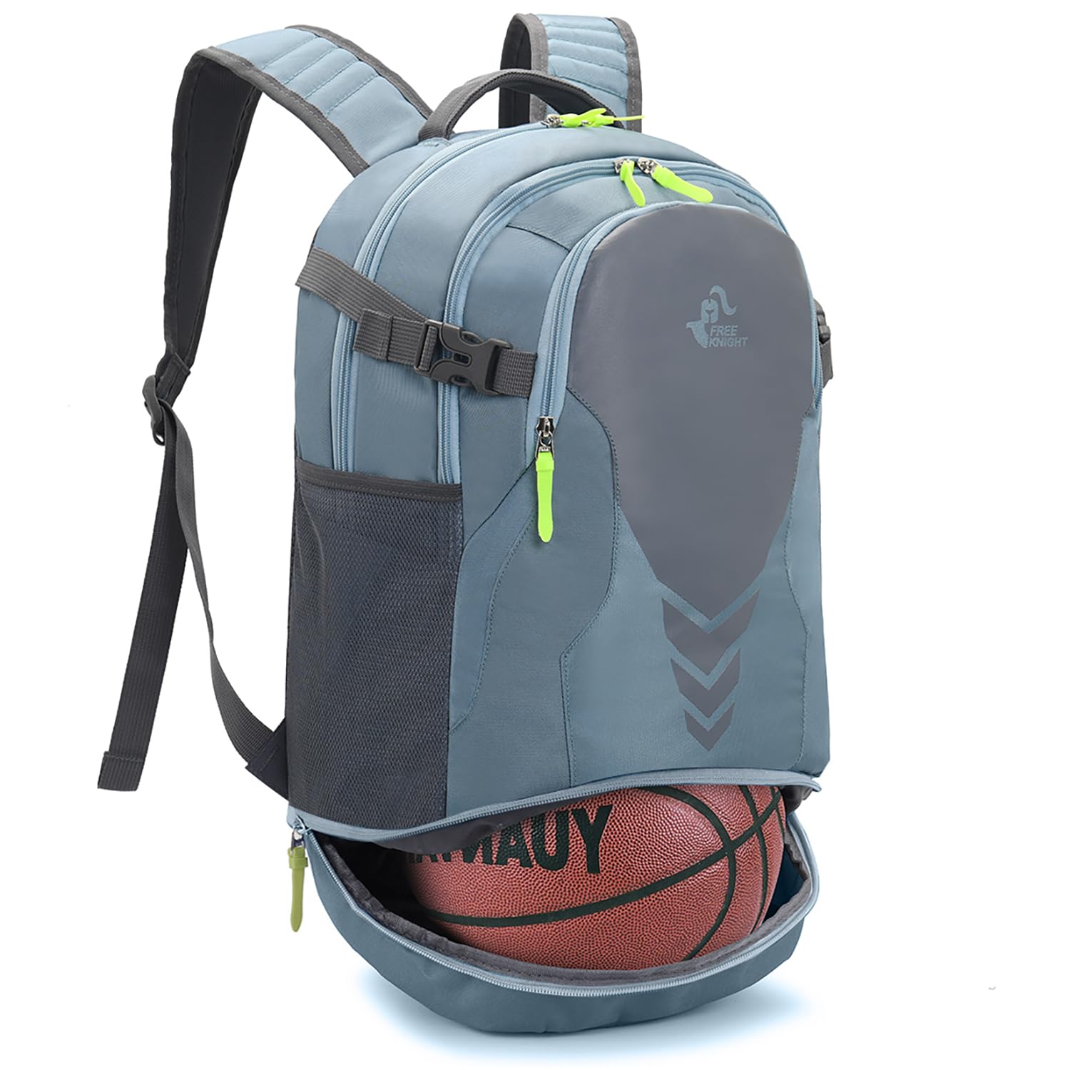 Bseash 35L Basketball Backpack Large Sports Bag with Separate Ball compartment, for Basketball Soccer Volleyball Swim Gym Travel (Light Blue)