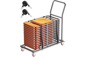 VEVOR Folding Chair Rack, 300 LBS Capacity, L-Shape Horizontal Placement Chair Cart for 25 Chairs, Heavy-Duty Metal Chair Storage Dolly with Rubber Wheels and Holders, Large Chair Holder, Matte Black