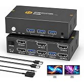 GREATHTEK 8K@60Hz HDMI KVM Switch 2 Monitors 2 Computers | 4K 240Hz Dual Monitor Switch|3 USB 3.0 Ports| EDID| Wired Remote| Extended and Mirror Display