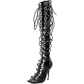 STUPMARY Women Peep Toe Sandals Cut-outs Cross-tied Lace Up High Heeled Gladiator Sandals Zipper Over The Knee Bootie Summer