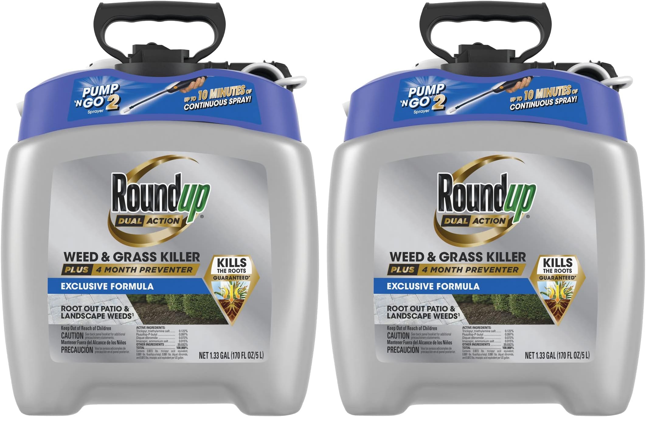 Roundup Dual Action Weed & Grass Killer Plus 4 Month Preventer with Pump 'N Go 2 Sprayer, 1.33 gal. (Pack of 2) Image