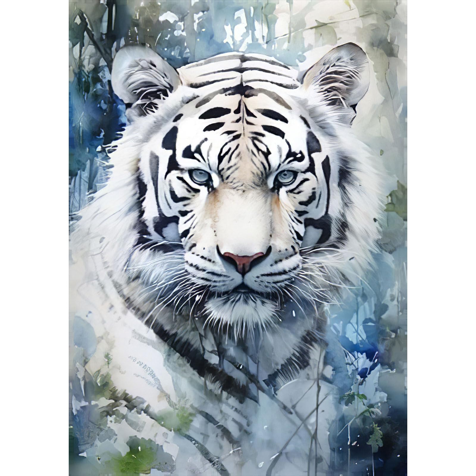 RICUVED White Tiger Diamond Painting Kits Animals for Adults,Vase 5D DIY Full Drill Round Tiger Diamond Art Gem Painting Diamond Painting for Home Decor 30x40cm