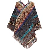 Jdlsppl Women's Poncho Sweater Zig Zag Knit Mexican Poncho Wrap Fall Hippie Soft Fringe Crochet Shawl Asymmetrical Cape