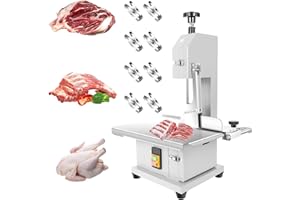 POWKOL Commercial Bandsaw Machine, 1500W Electric Bone Saw Machine, 19x14" Stainless Steel Worktable, Cuts 0.04-5.0" Thickness, Frozen Meat Cutter for Rib Pork Beef Butchering