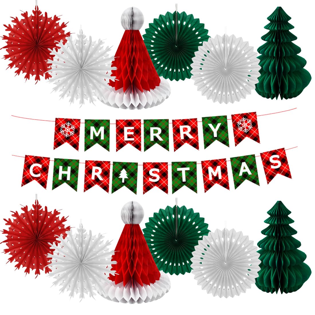 YBCCBY 13 Pack Christmas Party Banner Set, Paper Christmas Tree, Indoor Xmas Room Decor for Xmas Party Decorations