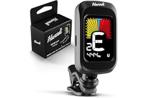 HAVENDI® Clip-On Guitar Tuner – for Guitar, Bass, Violin & Ukulele – Fast & Accurate Piezo Sensing – Color LCD Display, 360° Rotating Screen – Includes Battery – German-Engineered