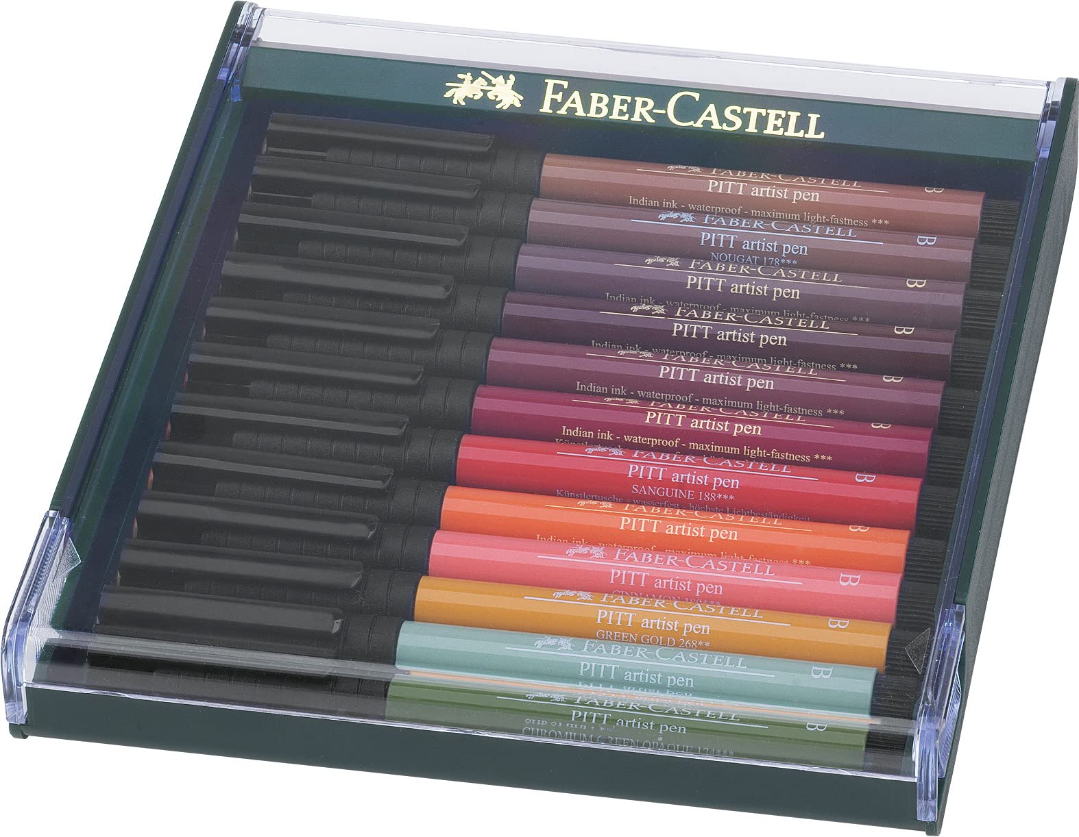 Faber-Castell Art & Graphic Pitt Artist Pen Brush India Ink Pens, Earth Tones, Set of 12, for Art, Craft, Drawing, Sketching, Home, School, University, Colouring