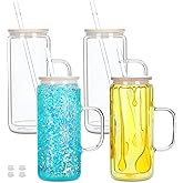 Maucircol 20 Oz Glass Snow Globe Tumbler with Handle, 4 Pack Pre-Drilled Double Wall Snowglobe Cup Coffee Mug for DIY Glitter Snow Globe, Outside 20 Oz Inside 16 Oz