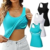V FOR CITY Racerback Tank Tops for Women with Shelf Bra Cotton Wide Strap Camisole Yoga Cami Shirts 3 Pack