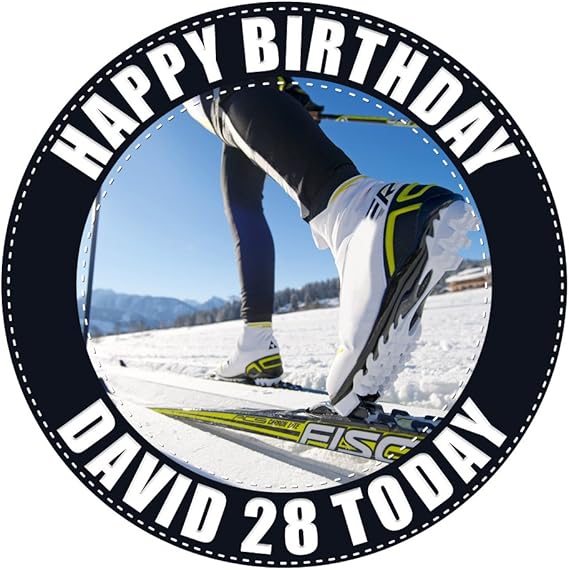 Ski Kuchendekoration, personalisiert, Durchmesser 19 cm, für Zuckerguss