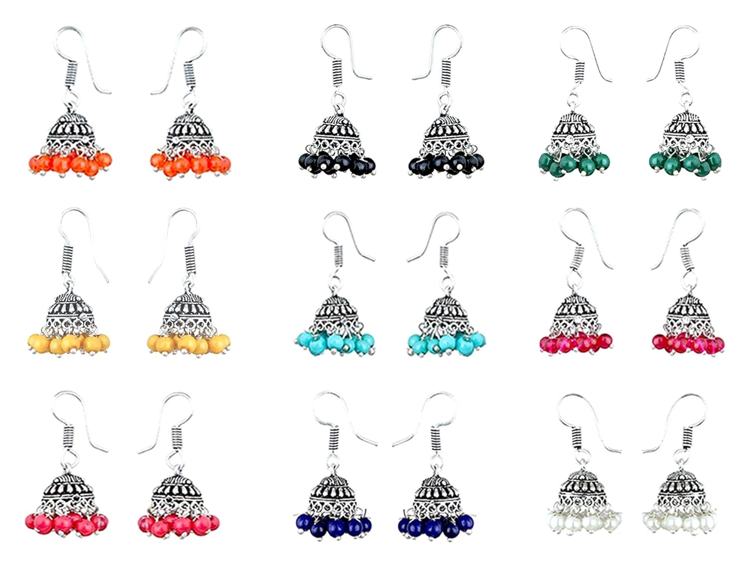 ijuels multicolor silver-plated combo of 9 jhumki earrings for women ijgserjst005