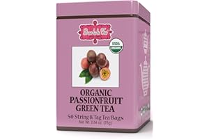 BREW LA LA TEA Brew La La Organic Green Tea - Passionfruit Flavor - 50 Tea Bag Tin - Low Caffeine Tea - USDA Certified Organic