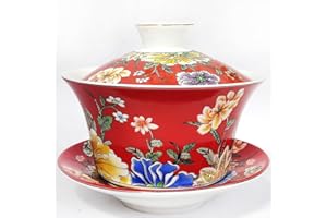 WEOPYCJ Chinese Tea Cup with Lid, Traditional Porcelain Tea Cups Gaiwan Tea Cup, Sancai Gaiwan Tea Bowl Cup and Saucer Gaiwan