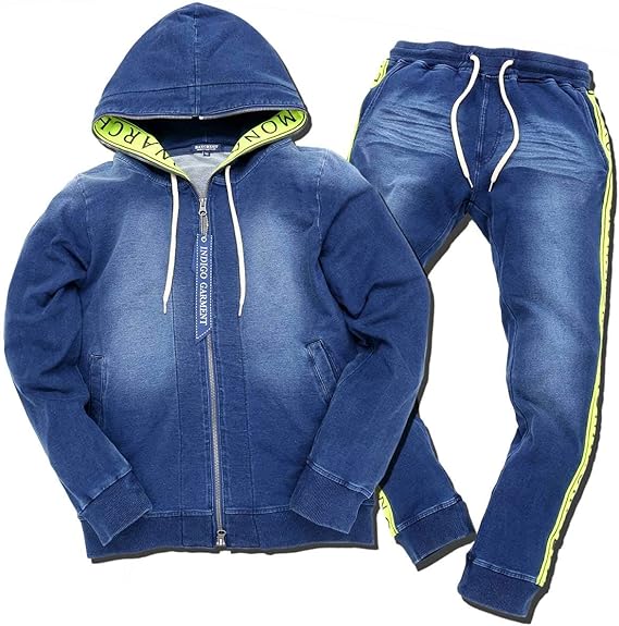 Amazon Slow Easy カットデニム インサイド Logoテープ セットアップ 蛍光 ジップパーカー ジョガーパンツ ストレッチ素材で着心地抜群 カジュアルファッション スポーティーファッション パイピング 伸縮性 スウェット トレーナー パーカー 通販