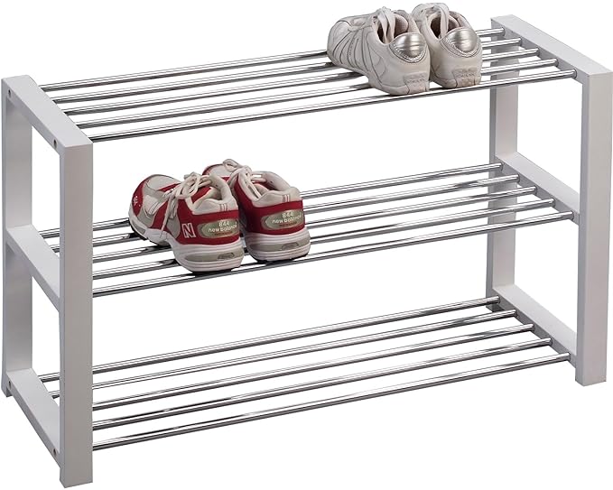 HomeTrends4You 841126 Schuhbank, 80 x 50 x 30 cm, weiß verchromt